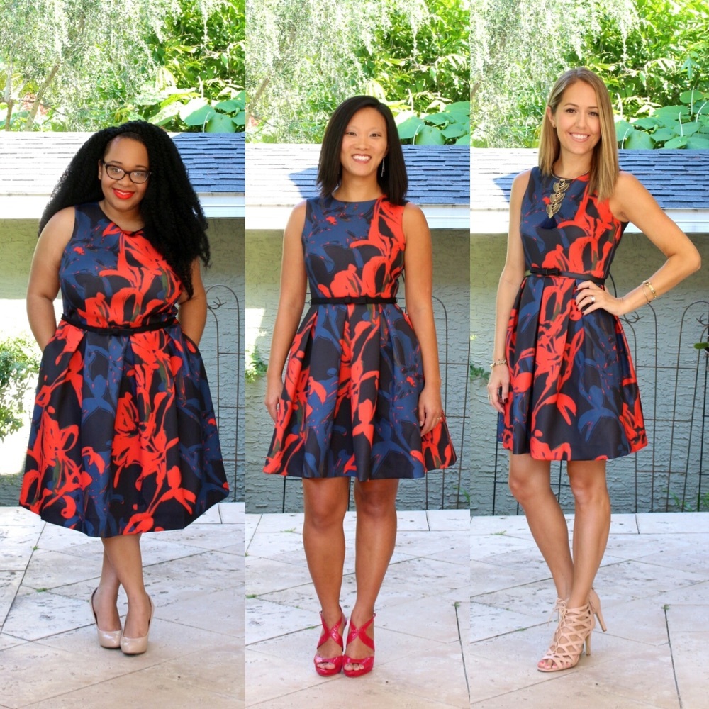 DB black & red belted fit & flare dress